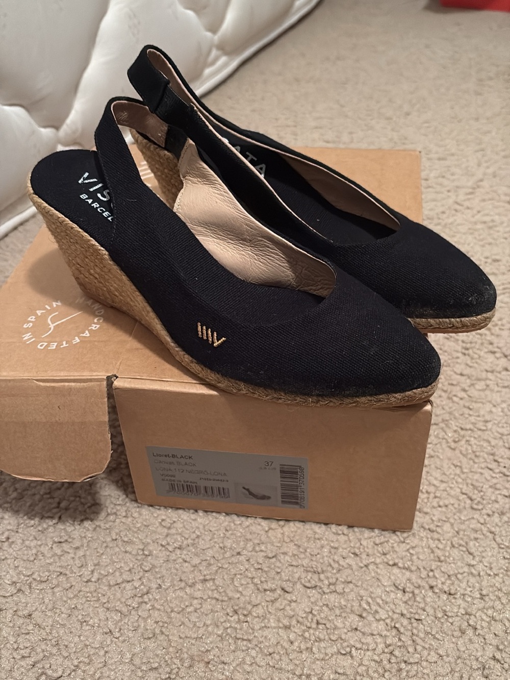 VISCATA Black Espadrille Slingback Wedges